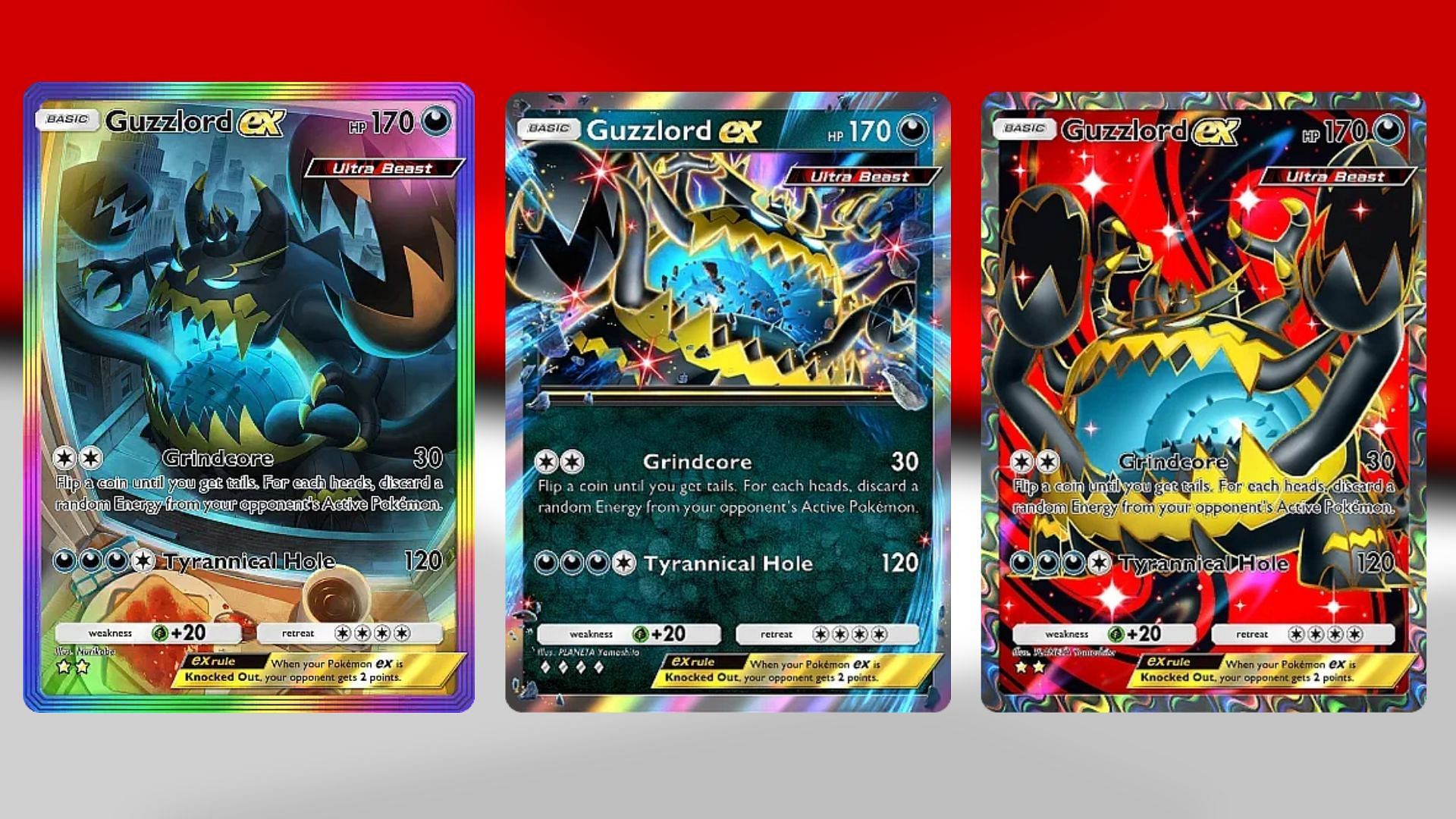 All Guzzlord ex variants in Extradimensional Crisis (Image via TPC)